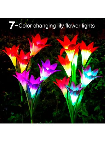 4er-Pack Solar-Blumenlichter mit 16 größeren Lilienblüten, solarbetrieben, 7 Farben wechselnd, Solar-S-Außendekoration für Terrasse, y