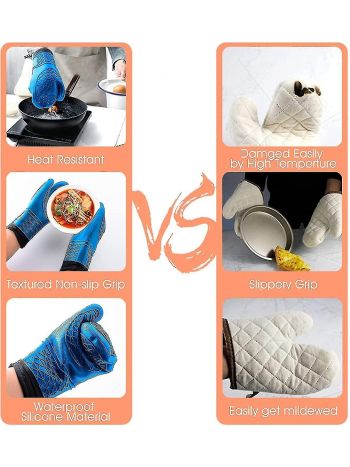 Ofenhandschuhe Silikon Topfhandschuhe Hitzebestndige Bis Zu 260c Anti-rutsch Lange Backhandschuhe Fr Kochen Backen (blau)