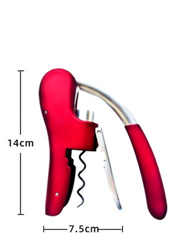 S/w manueller Weinflaschenöffner, Zinklegierungsmaterial, korrosionsbeständig, gebogener Griff, bequem und leicht zu halten, mit integrierter Aluminiumbecherflasche, rot